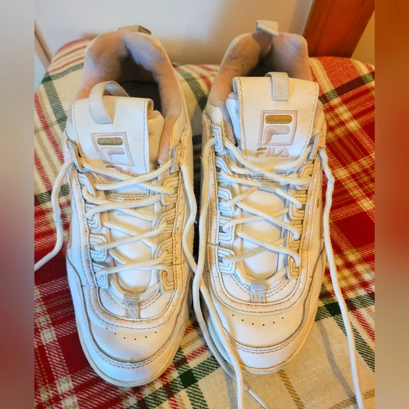 Fila 5.5 women's leather sneaker White gold & pink trim - Picture 2 of 11